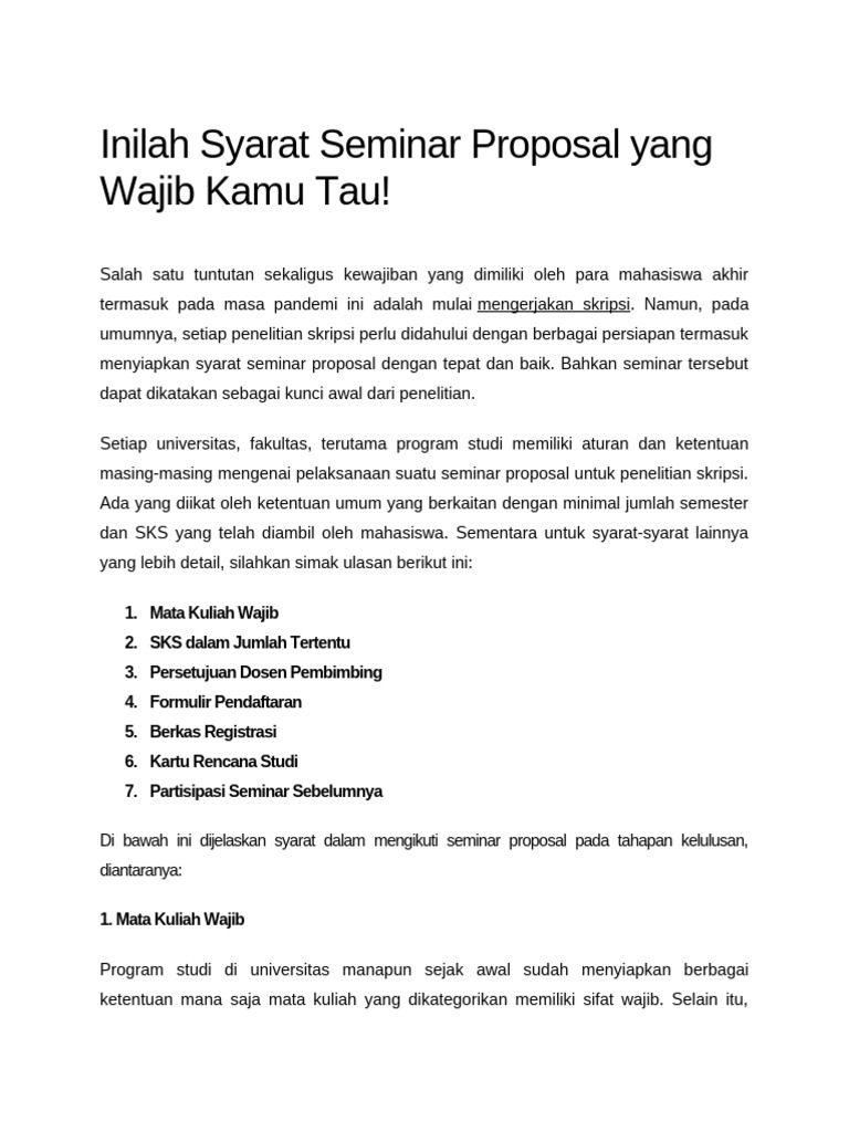 Inilah Syarat Seminar Proposal Yang Wajib Kamu Tau! | PDF