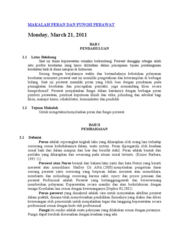 Makalah Peran Dan Fungsi Perawat