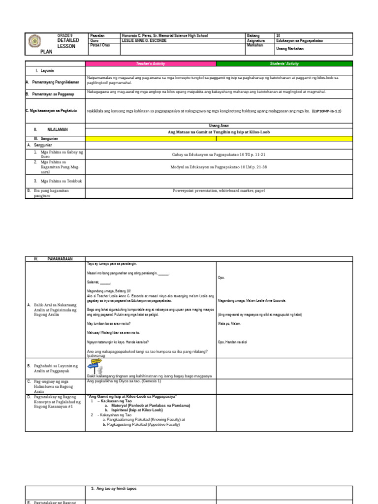 Detailed Lesson Plan: Grade 9 | PDF