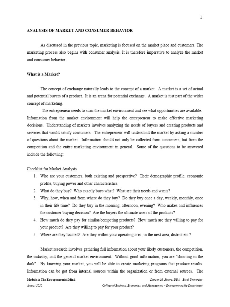 Analysis of Market and Consumer Behavior | PDF