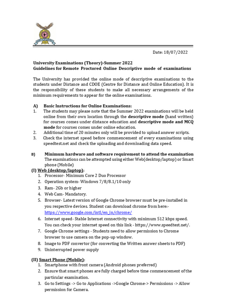 Remote Proctored Exam Guidelines Pdf Image Scanner Smartphone