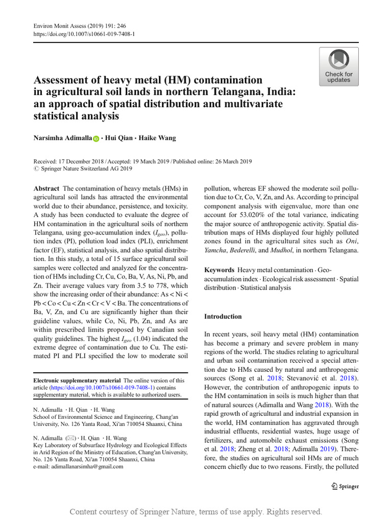 Assessment of Heavy Metal HM Contamination in Agri | PDF