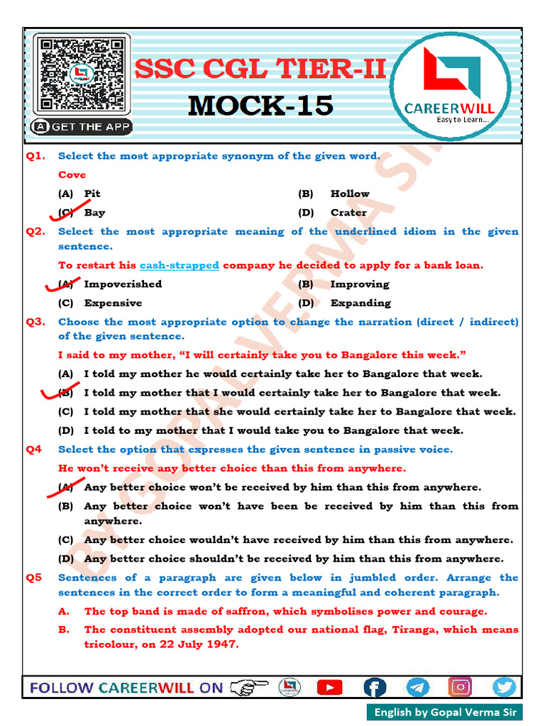 307561SSC CGL Mains Mock - 15 - Crwill | PDF