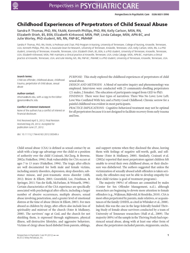 Childhood Experiences of Perpetrators | PDF