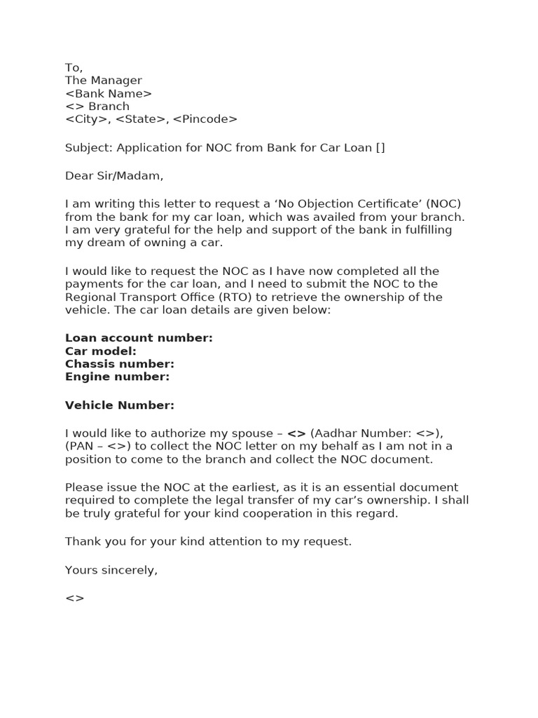 Car NOCRequest Letter | PDF