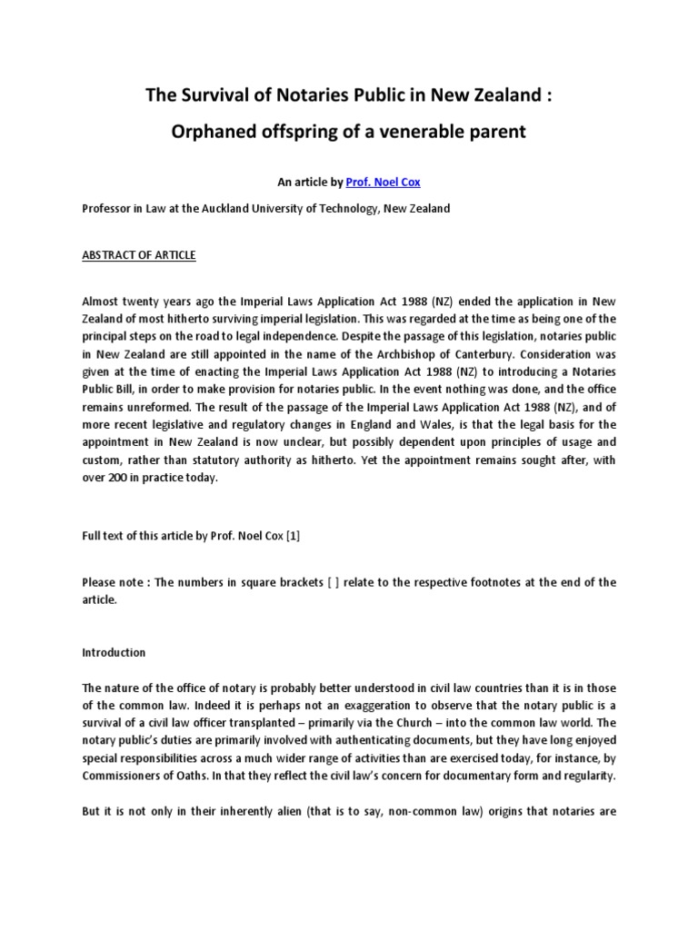 The Survival of Notaries Public in New Zealand Download Free PDF