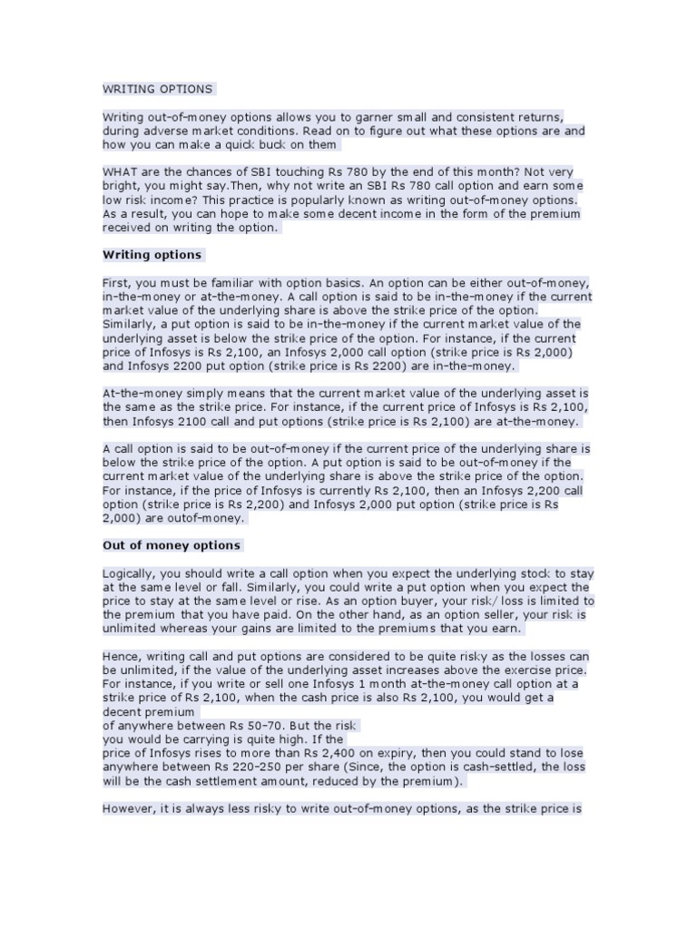 Writing Out-of-Money Options Explained | PDF