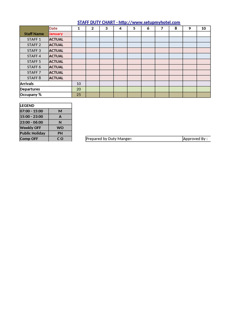 Hotel Duty Roster Sample 4 | PDF