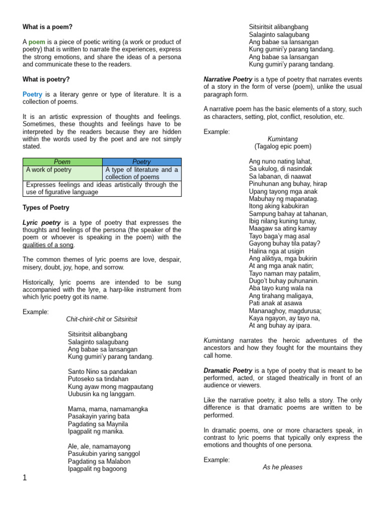 Definition, Types, and Elements of Poetry | PDF