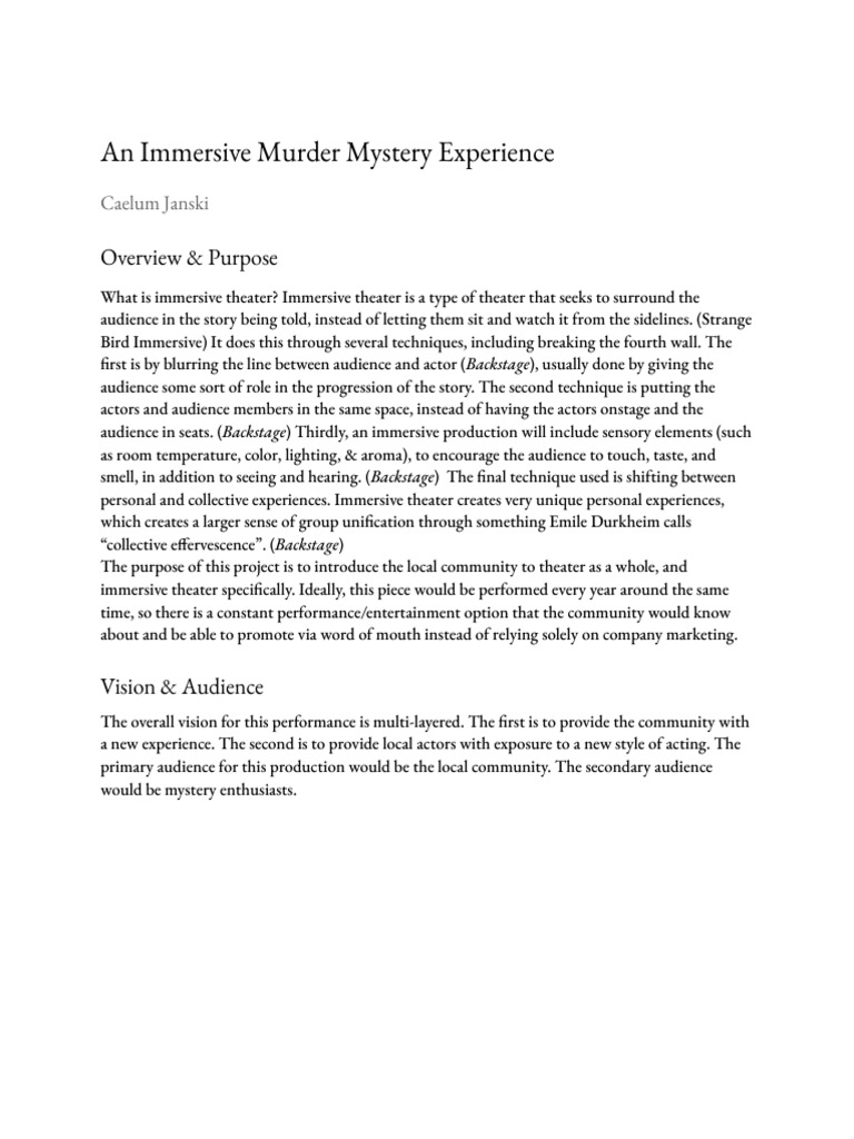 Immersive Theatre Proposal - Final Draft | PDF