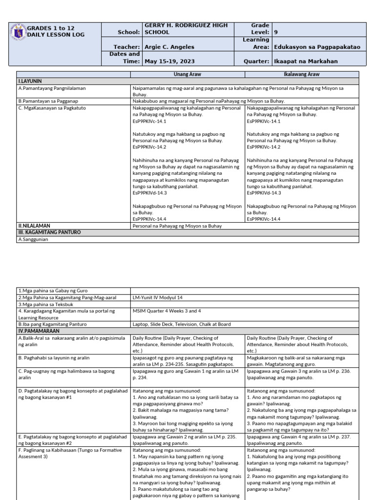 EsP9 DLL Q4 PPMB Part1 | PDF