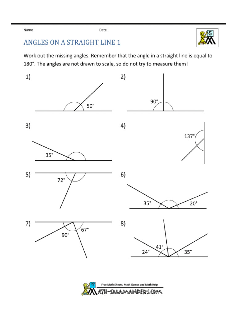 5th Grade Geometry Angles On A Straight Line 1 | PDF