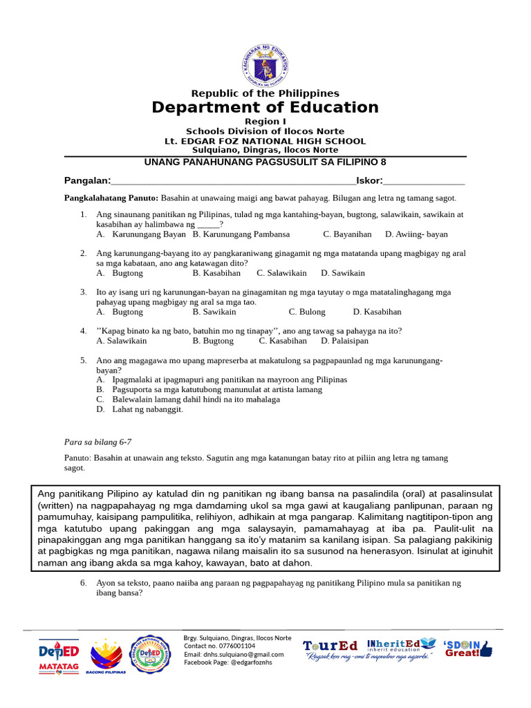 FIL 8 - Exam Draft | PDF