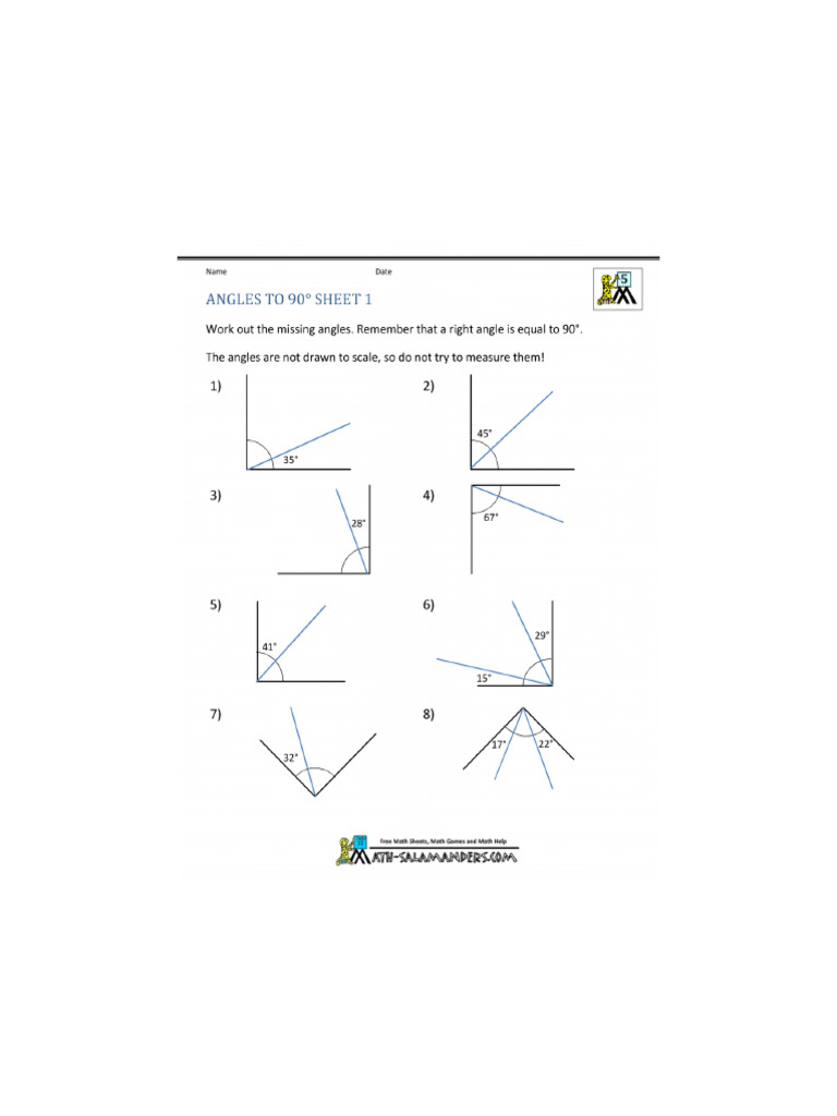 5th Grade Geometry Angles To 90 1 | PDF