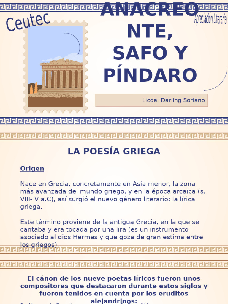 Lirica Griega Safo, Anacroeoten, Píndaro | PDF