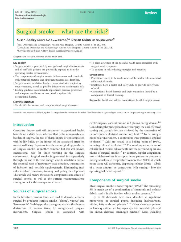 Surgical Smoke - What Are The Risks | PDF