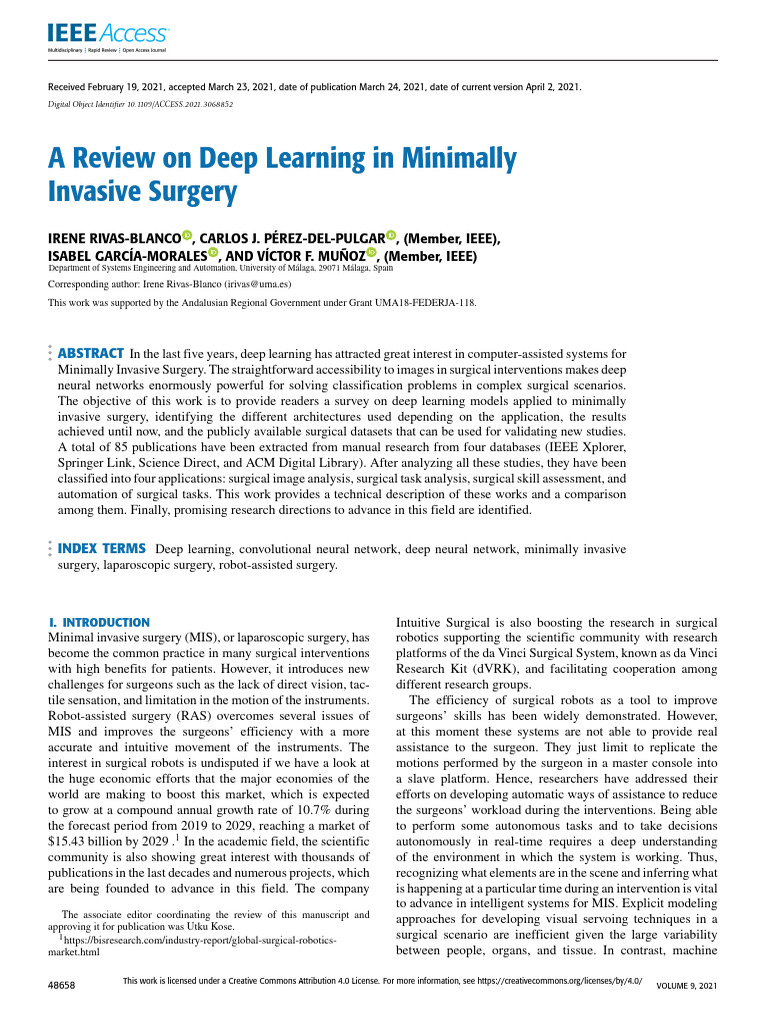 A Review On Deep Learning in Minimally Invasive Surgery | PDF