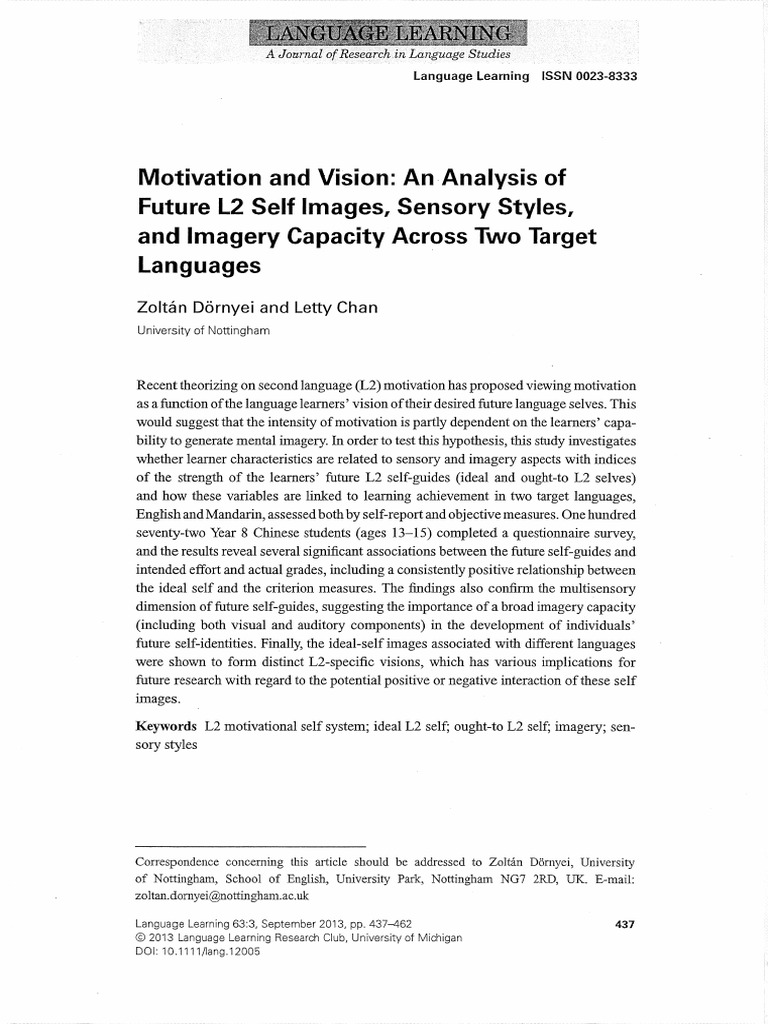 Motivation and L2 Self - Dornyei & Chan (2013) | PDF