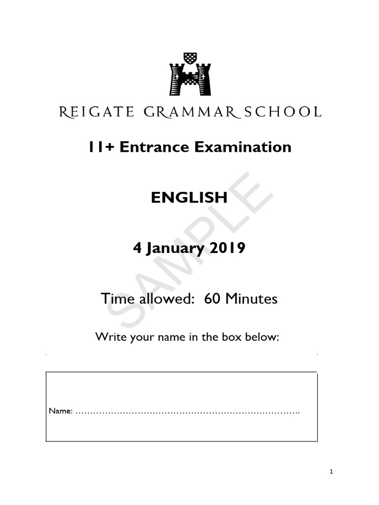 Reigate Grammar School 11 Plus English Entrance Exam 2019 | PDF