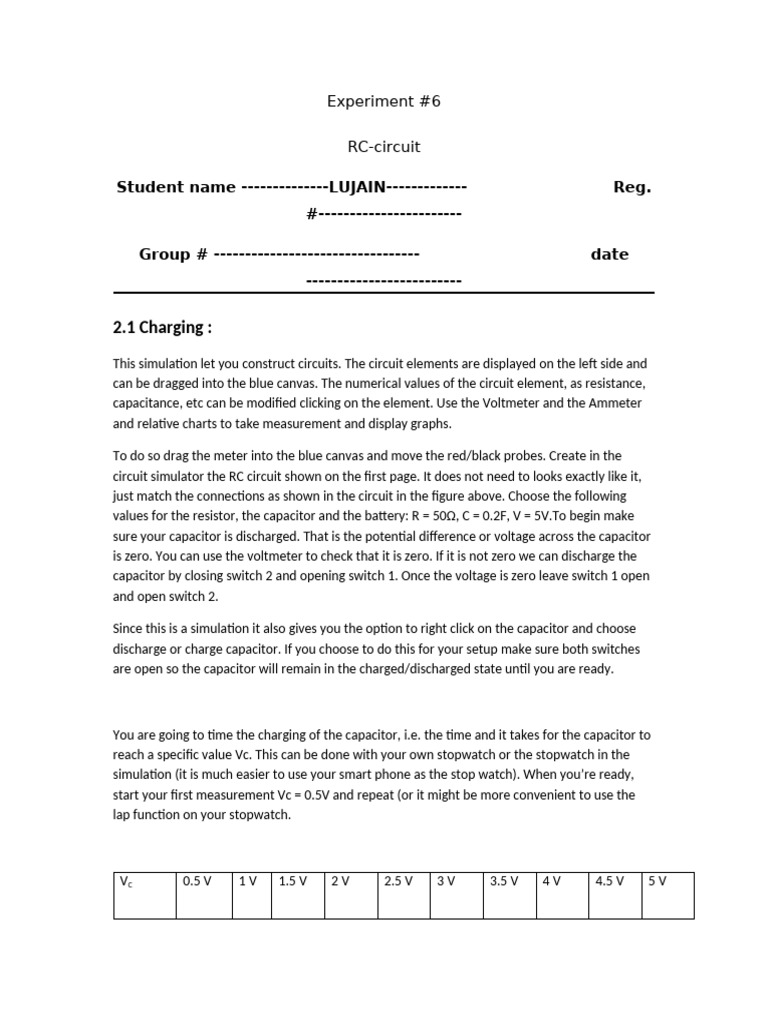 Experiment RC Circuit | PDF