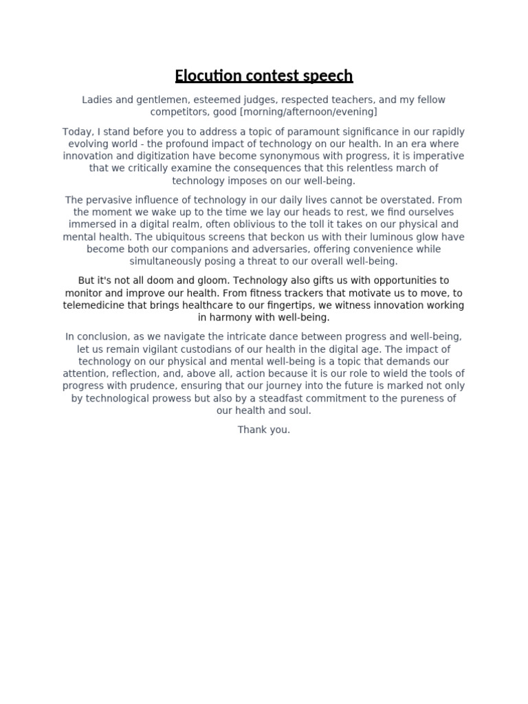 Elocution Contest Speech | PDF