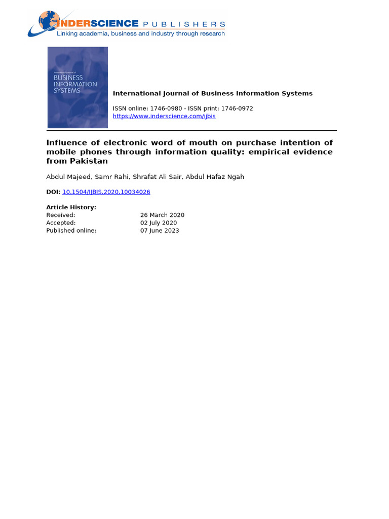 Influence of Electronic Word of Mouth On Purchase Intention of Mobile ...
