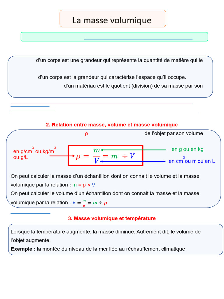 Cours Enrichi La Masse Volumique | PDF