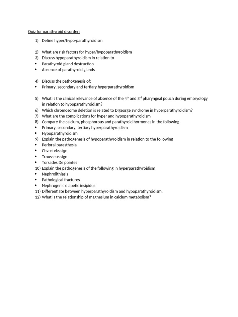 Quiz For Parathyroid Disorders | PDF