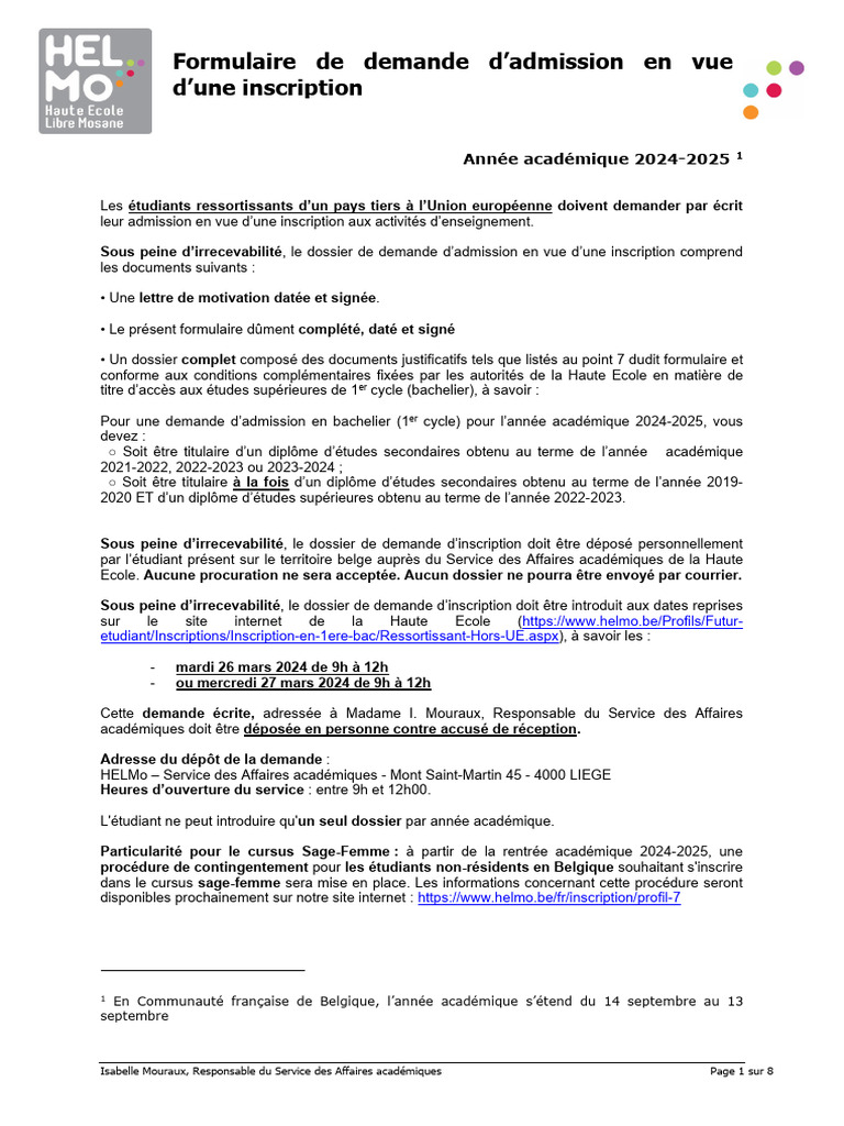 Formulaire de Demande Admission HUE 24 25 | PDF