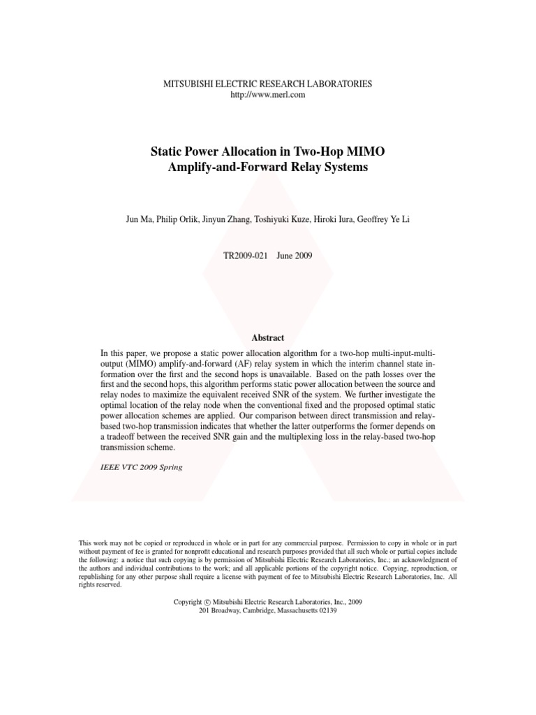 Static Power Allocation in Two-Hop MIMO | PDF | Mimo | Normal Distribution