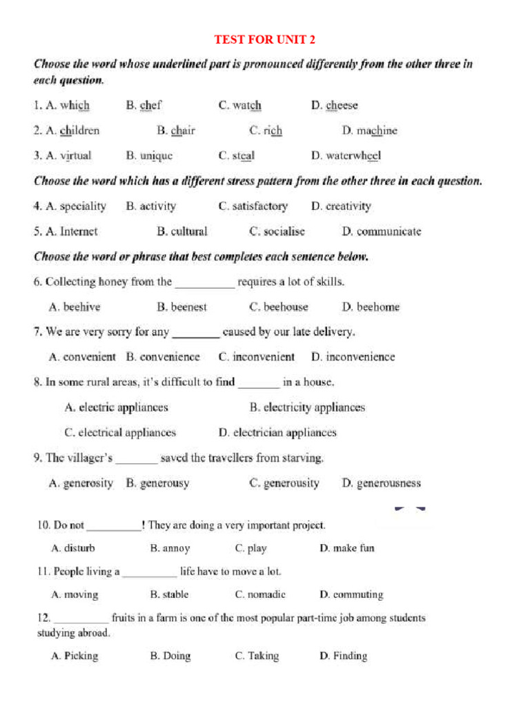 Test For Unit 2 | PDF