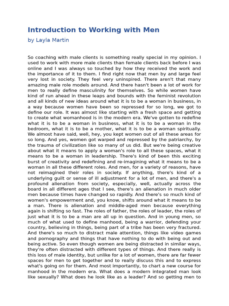 Introduction To Working With Men | PDF | Bisexuality | Sexual Intercourse