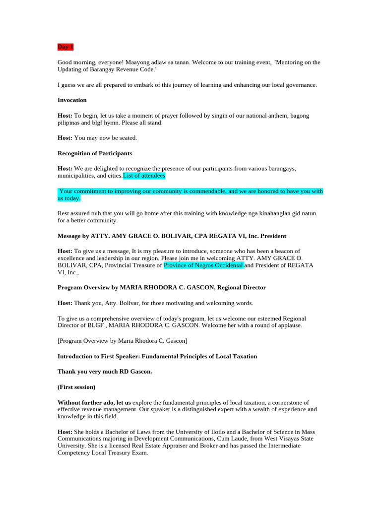 Script For Brgy LRC | PDF