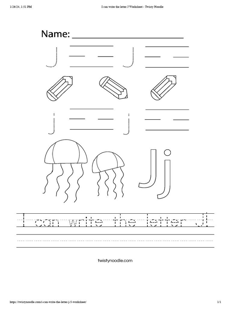 I Can Write The Letter J Worksheet - Twisty Noodle | PDF