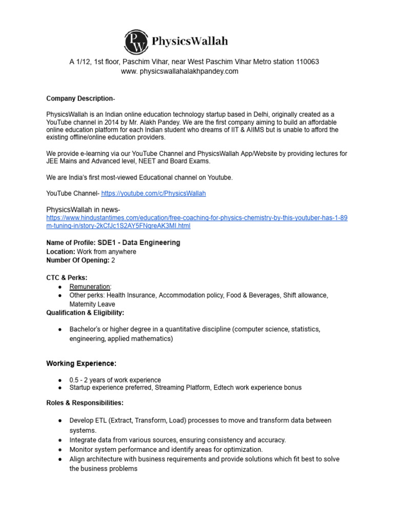 Data Engineer-SDE1 | PDF