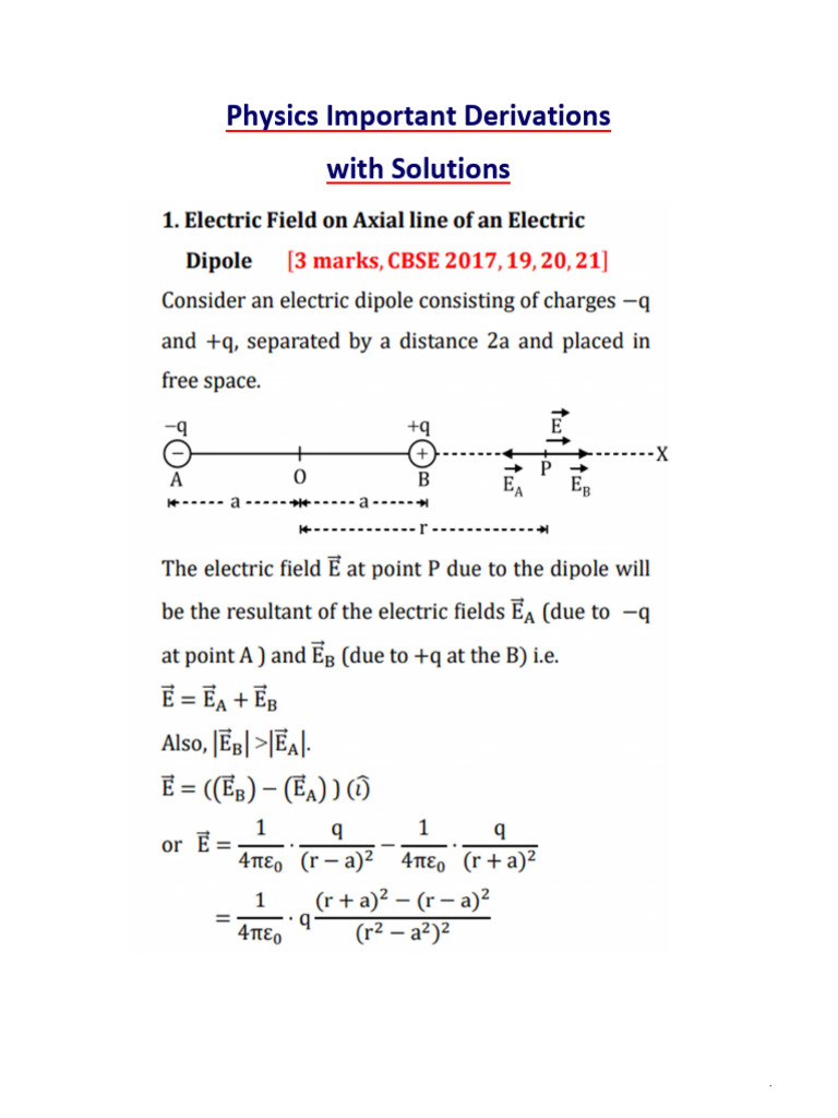 Physics Top 40 Derivations With Solutions | PDF