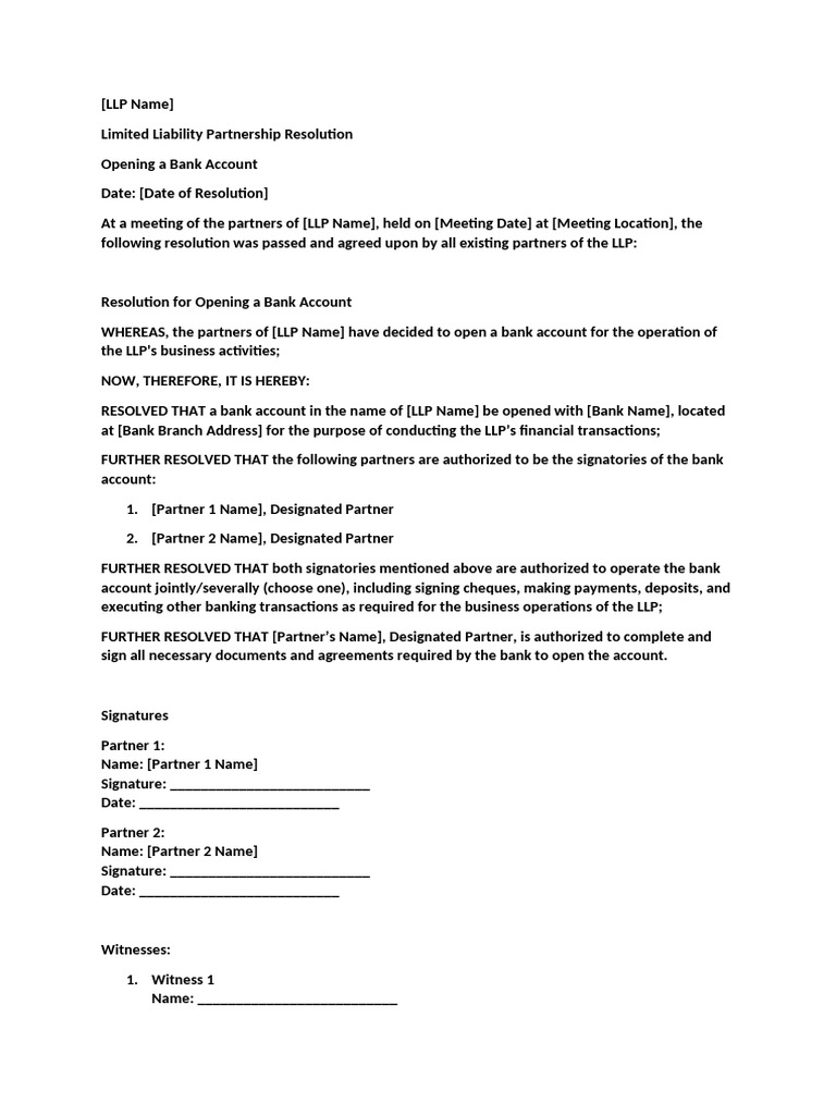 Resolution For Opening A Bank Account | PDF