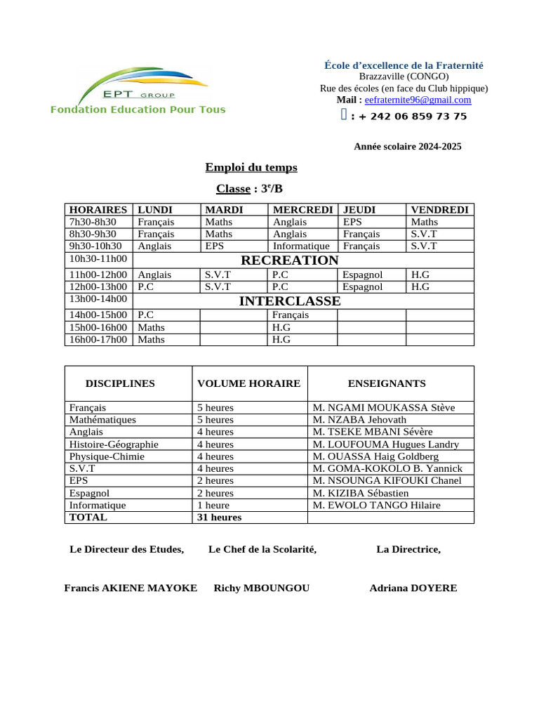 3eb Emploi Du Temps | PDF