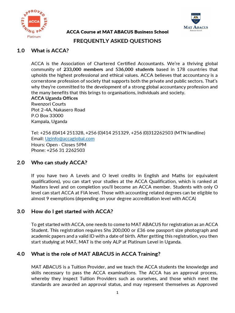 ACCA Course Details at MAT ABACUS | PDF | Academic Degree | Bachelor's ...