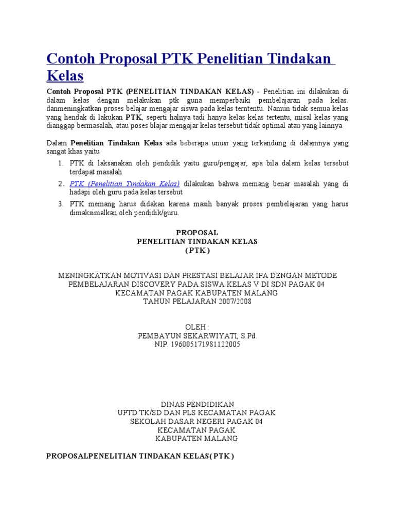 Contoh Proposal Ptk Penelitian Tindakan Kelas