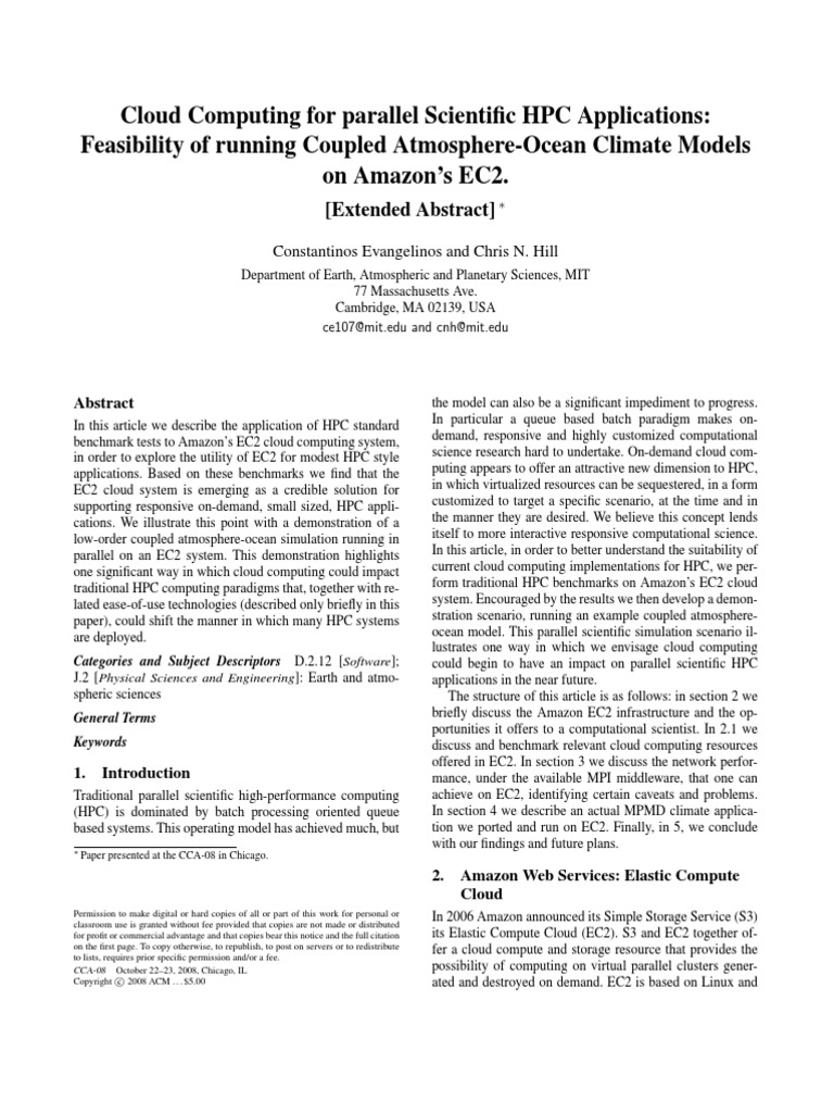 Cloud Computing For Parallel Scientific HPC Applications: Feasibility ...