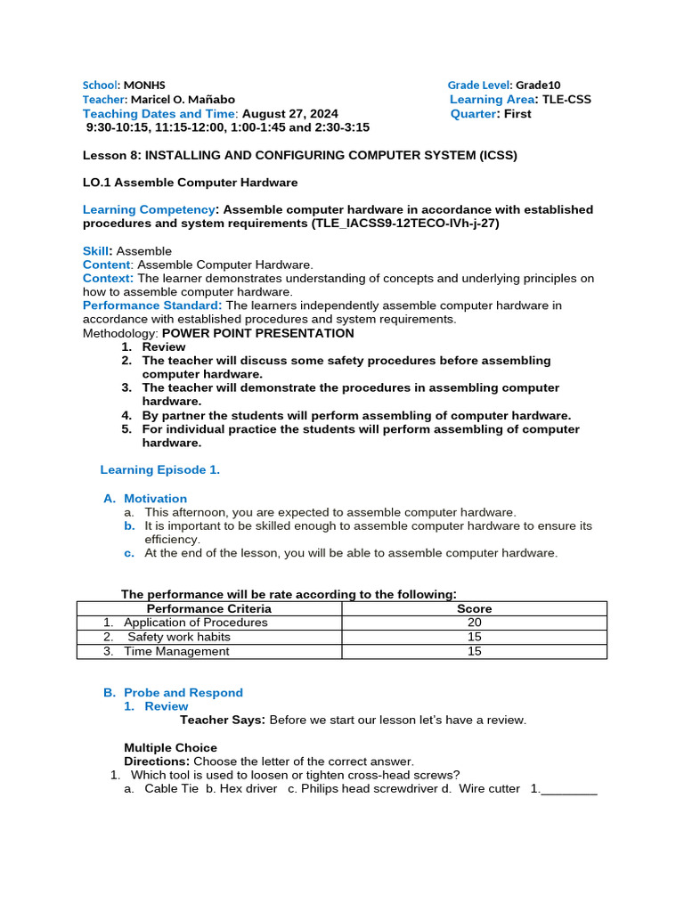 GRADE 10 Assembling | PDF