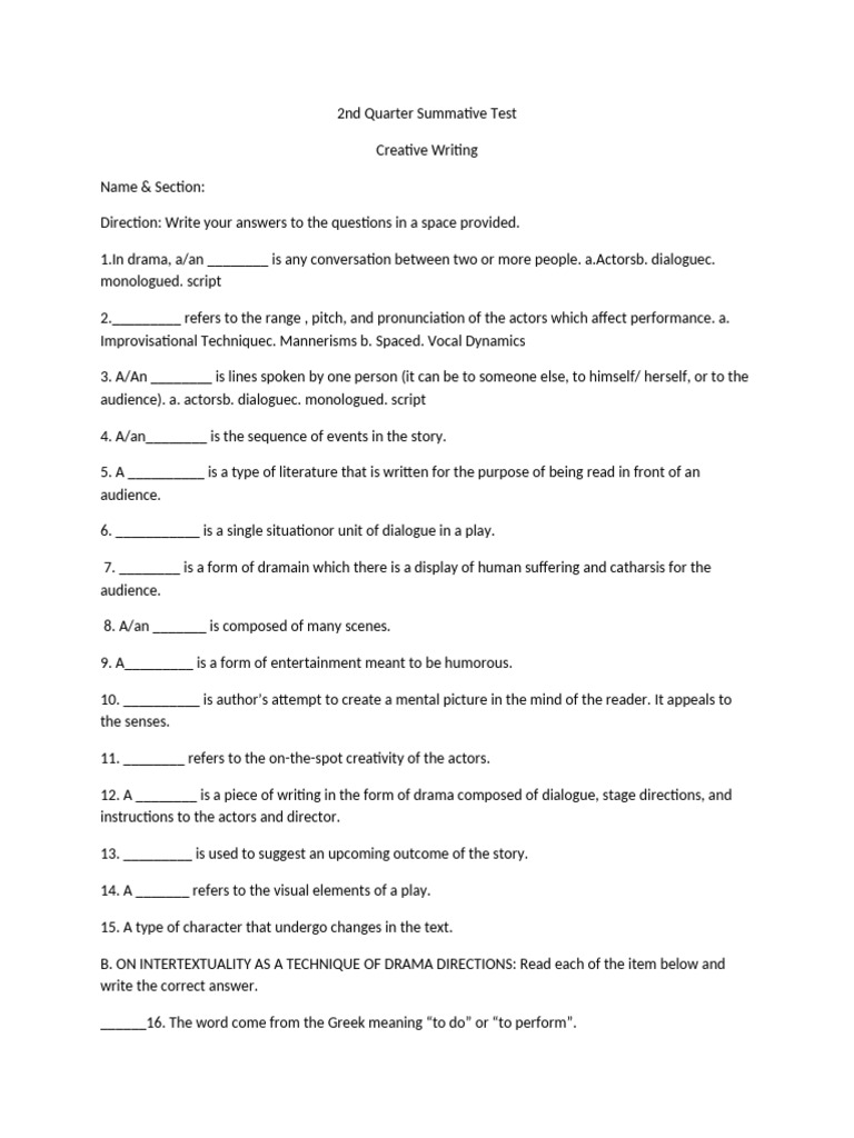2nd Summative Test - Creative Writing | PDF