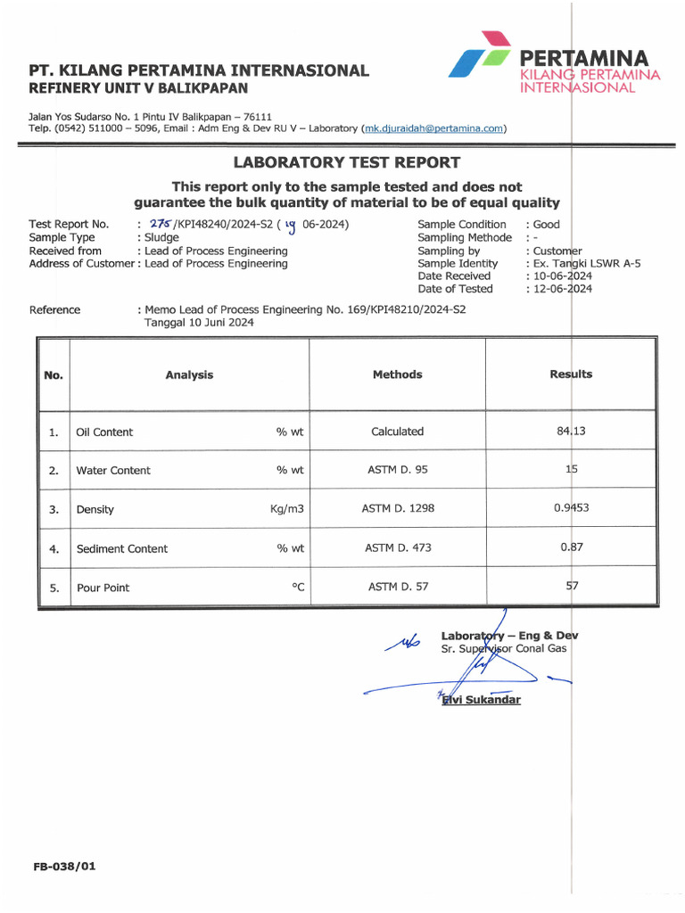 Lab Test Report No. 275 Sludge LSWR A-5 | PDF
