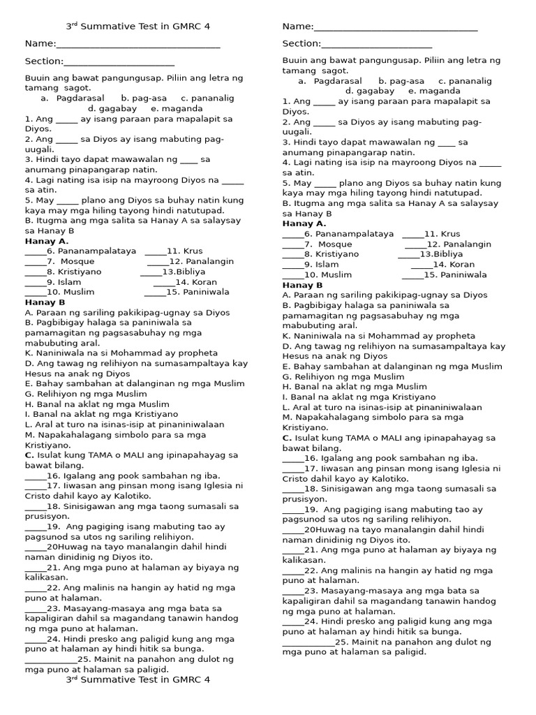 3rd Summative Test In Esp Pdf