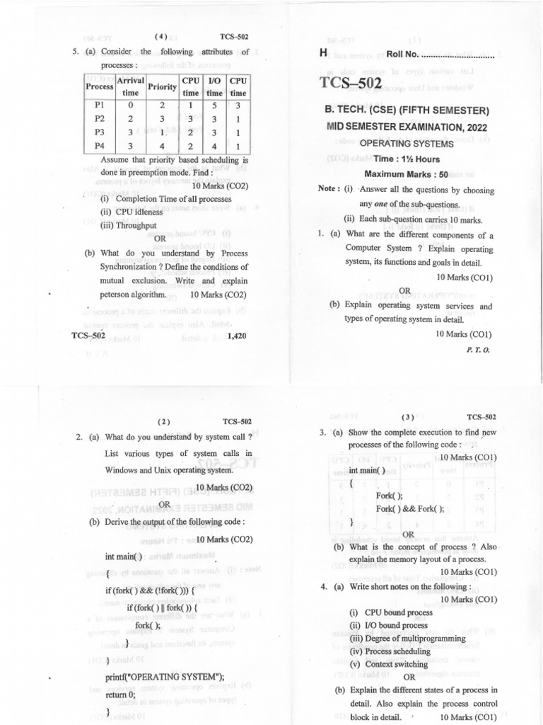 tcs502 Midsem 2022 | PDF