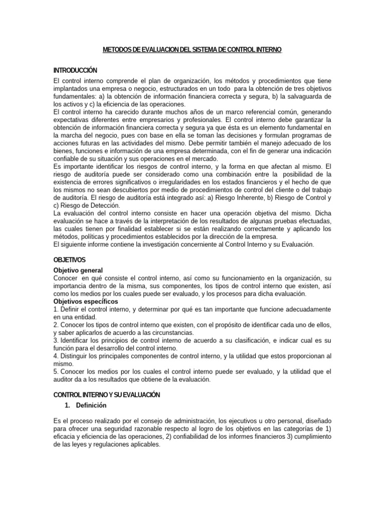Evaluación del Control Interno Empresarial | PDF | Auditoría | Business