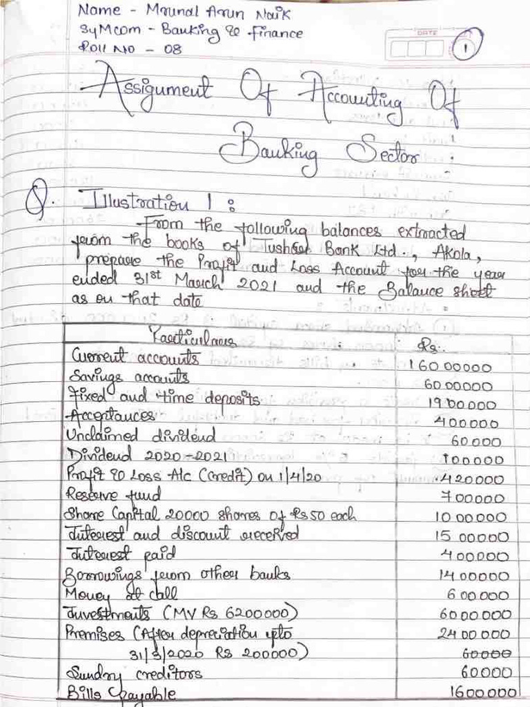 Assignment of Acc To Banking Sector BF - 08 - Mrunal Naik - 11zon | PDF