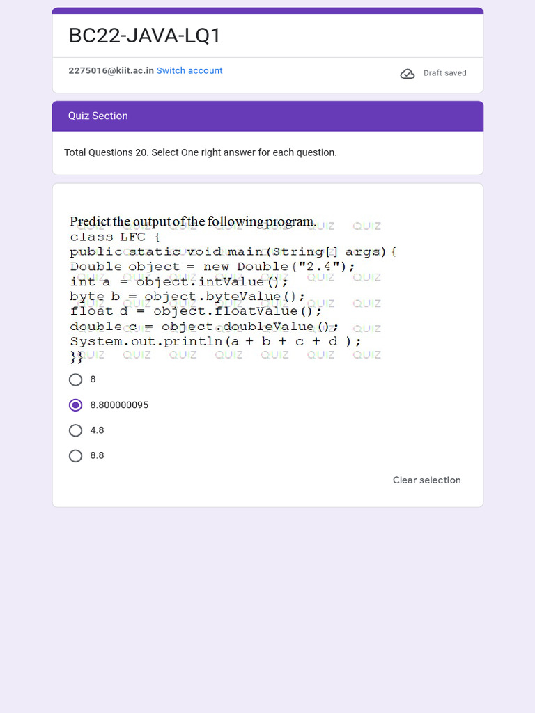 JAVA Quiz - 1 | PDF
