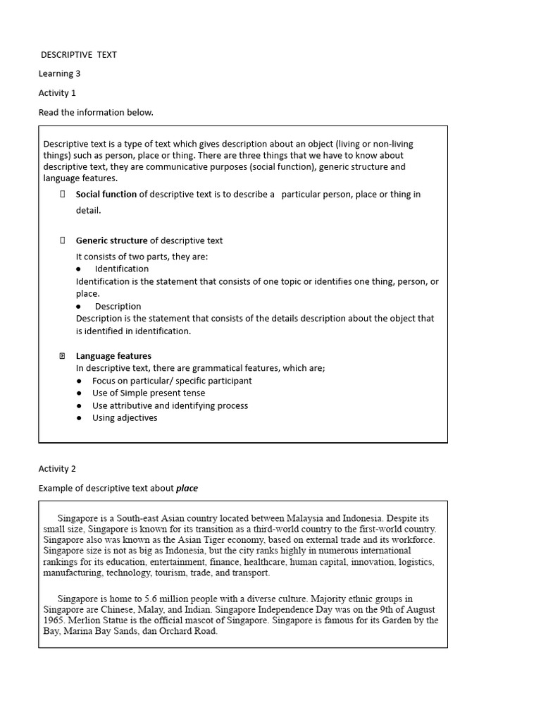 Understanding Descriptive Text Types | PDF | Singapore | Travel